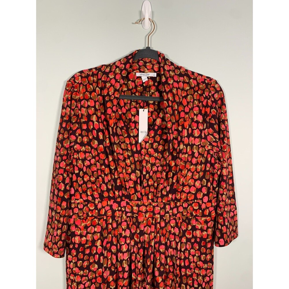 NWT Chico's Knit Pleated Maxi Dress Size 2 US 12 Deep Raisin Pink Animal Print - Picture 3 of 7